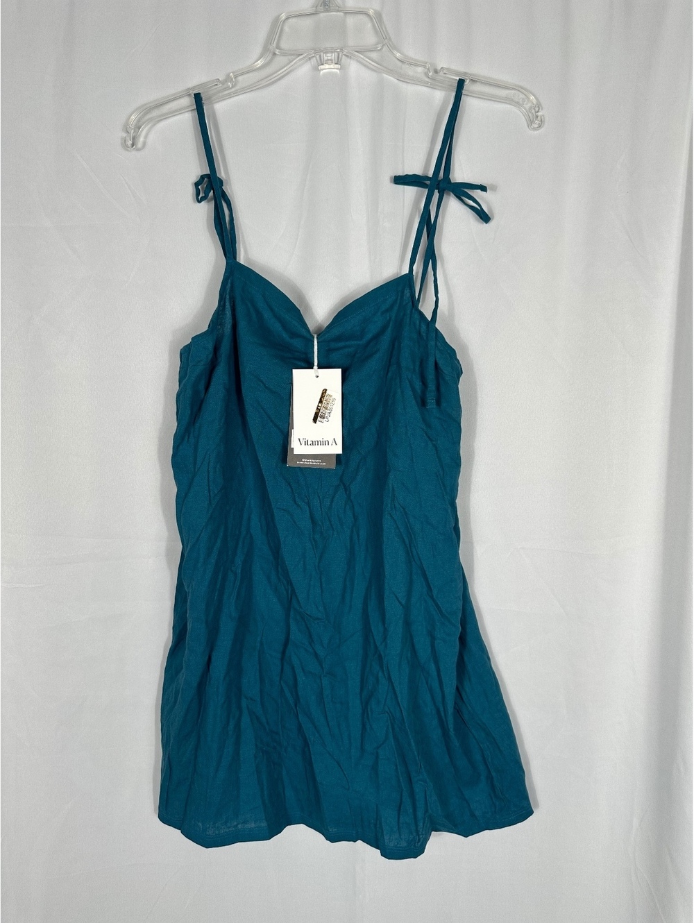 Vitamin A Women's Blue Linen Rayon Spaghetti Strap Dress XS
